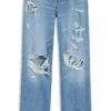 Jeans med baggy-passform i blå slitna denim