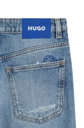 Jeans med baggy-passform i blå slitna denim