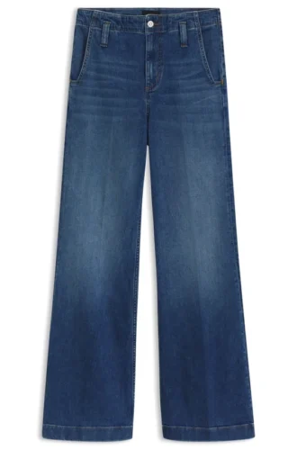 Jeans med utsvängd passform i blå italiensk stretchdenim