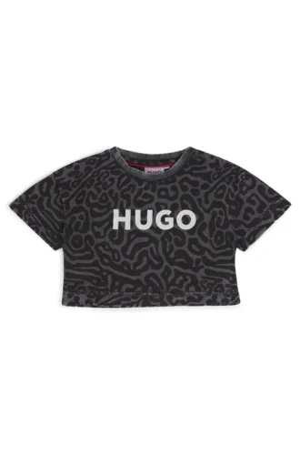Kids’ leopardmönstrad bomullst-shirt med glansigt logo