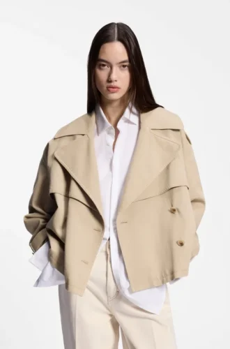 Kort trenchcoat i bomull och linne