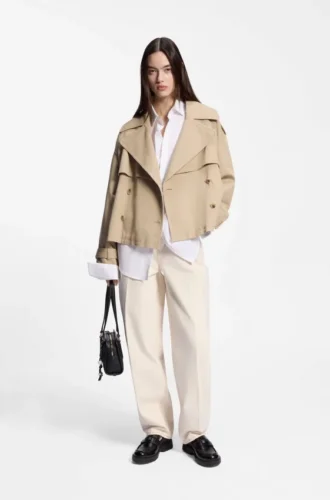 Kort trenchcoat i bomull och linne