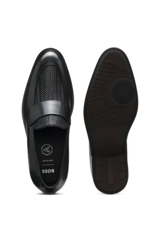 Läderloafers med vävd överdel