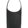 Läderväska i bucket-modell med metallisk logotyp