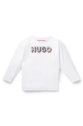 Långärmad bomullst-shirt för barn med logotyp med glittereffekt