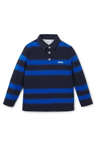 Långärmad poloshirt för barn med ränder och logotyp