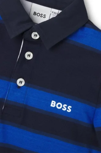 Långärmad poloshirt för barn med ränder och logotyp