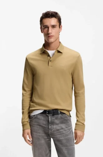 Långärmad poloshirt i interlockbomull med logotyp