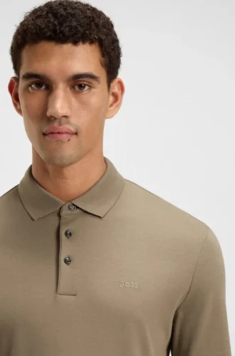 Långärmad poloshirt i interlockbomull med logotyp