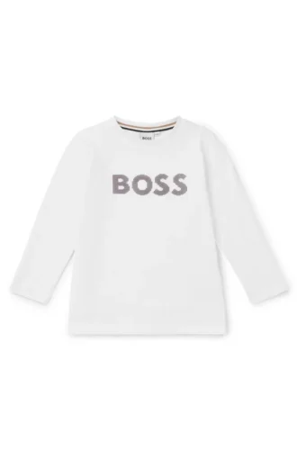 Långärmad T-shirt i bomull för barn med logotyp i silikonprickar