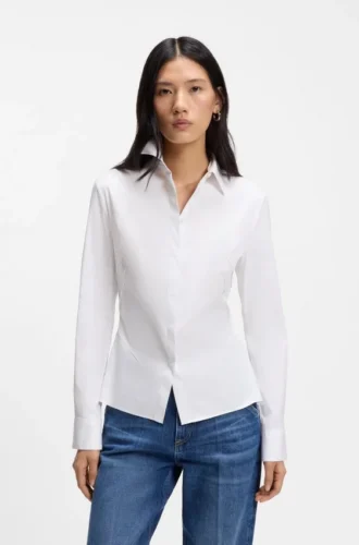 Lättstrykt blus i slim fit i poplin av bomullsblandning