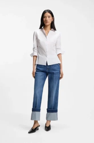 Lättstrykt blus i slim fit i poplin av bomullsblandning
