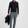 Melange-byxor i slim fit i stretchdobby