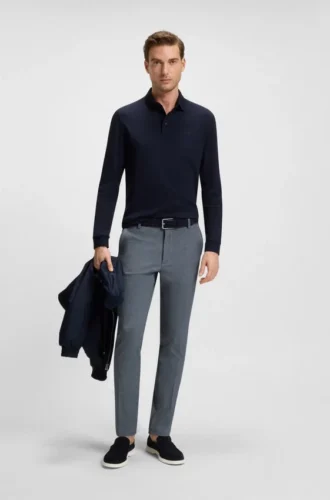 Melange-byxor i slim fit i stretchdobby