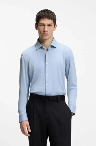 Melangerad slim fit-skjorta i bomullsblandad jersey