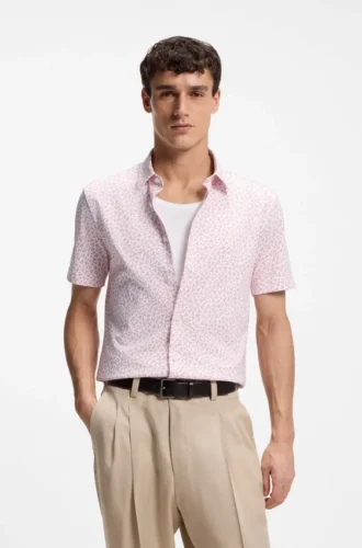 Mönstrad slim fit-skjorta i bomullsblandad jersey
