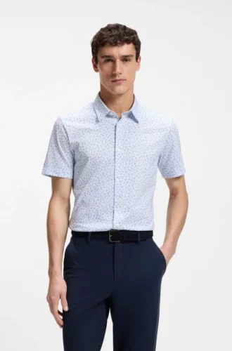 Mönstrad slim fit-skjorta i bomullsblandad jersey