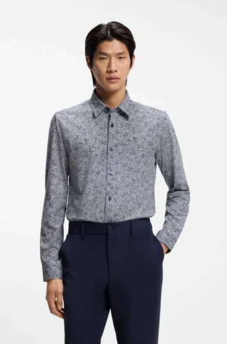 Mönstrad slim fit-skjorta i bomullsblandning