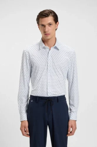 Mönstrad slim fit-skjorta i italiensk funktionsstretchjersey