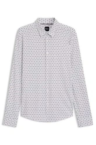 Mönstrad slim fit-skjorta i italiensk funktionsstretchjersey