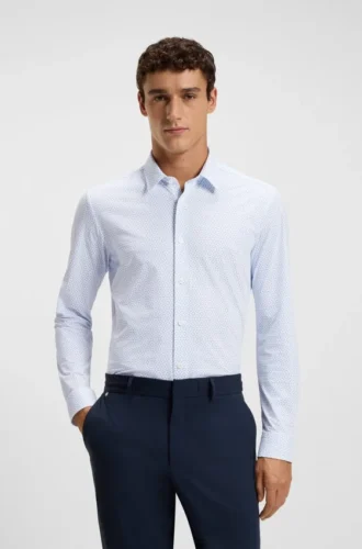 Mönstrad slim fit-skjorta i italiensk funktionsstretchjersey