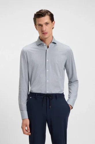 Mönstrad slim fit-skjorta i italiensk funktionsstretchjersey
