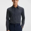 Mönstrad slim fit-skjorta i italiensk funktionsstretchjersey