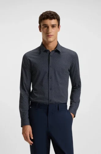 Mönstrad slim fit-skjorta i italiensk funktionsstretchjersey