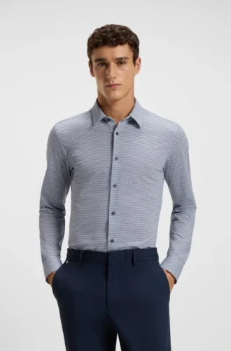 Mönstrad slim fit-skjorta i italiensk funktionsstretchjersey