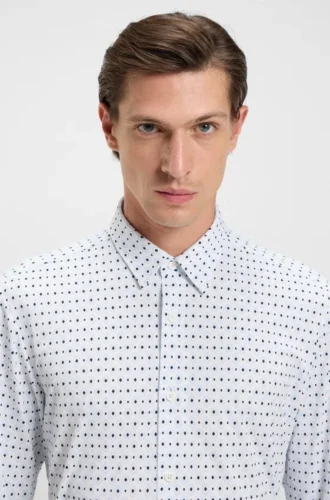 Mönstrad slim fit-skjorta i italiensk funktionsstretchjersey
