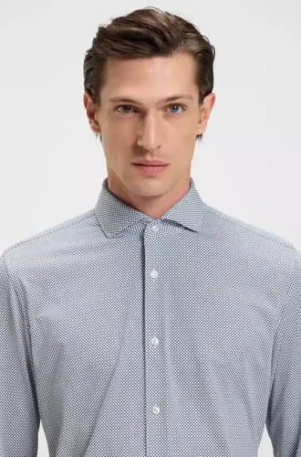 Mönstrad slim fit-skjorta i italiensk funktionsstretchjersey