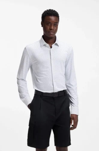 Mönstrad slim fit-skjorta i stretchjersey