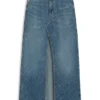 Nålstrecksmönstrad denimkjol med slits fram