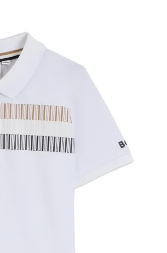 Pikétröja för barn med signaturrandig design i stretchbomull