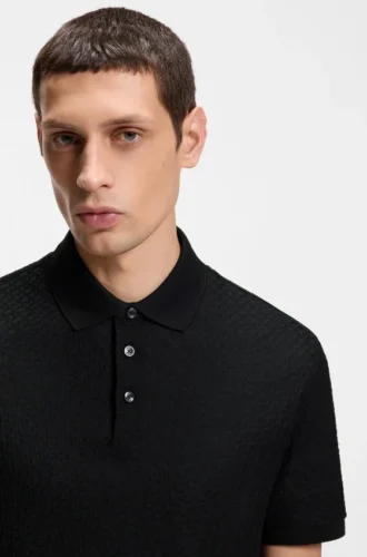 Polotröja i bomull med monogramjacquard