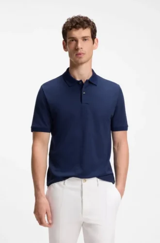 Polotröja i regular fit i bomulls- och silkejacquard