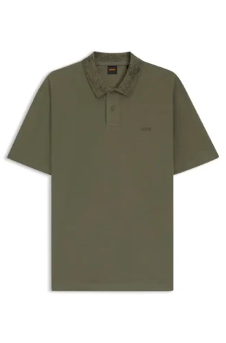 Polotröja med mönstrad krage i bomullspiqué