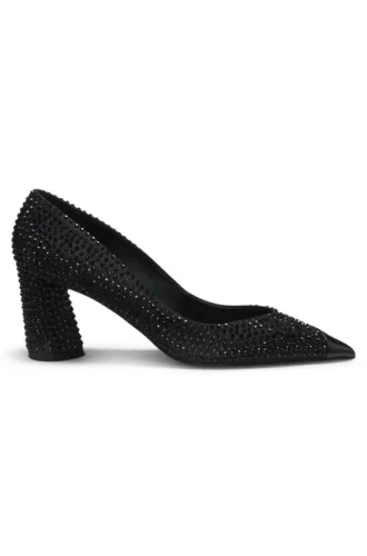 Pumps i satin med strass och 7 cm klack
