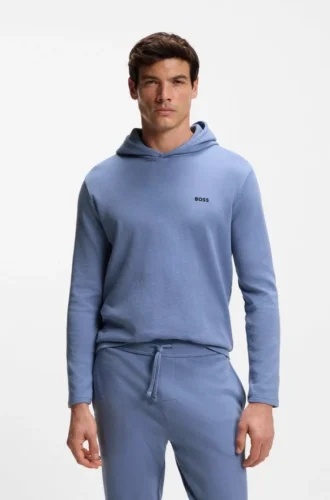 Pyjamas-hoodie i bomullsblandning med våffelstruktur