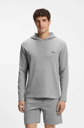 Pyjamas-hoodie i bomullsblandning med våffelstruktur