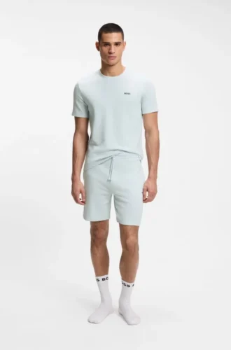 Pyjamashorts i bomullsblandning med broderad logotyp