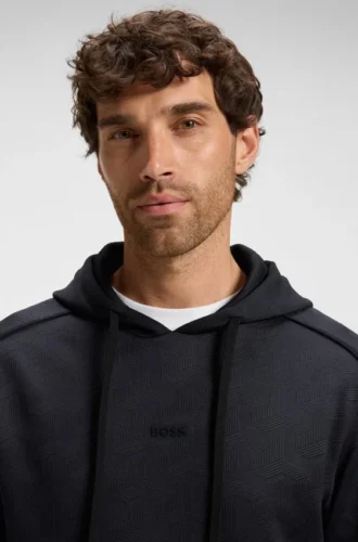 Quiltad jacquard-hoodie i normal passform