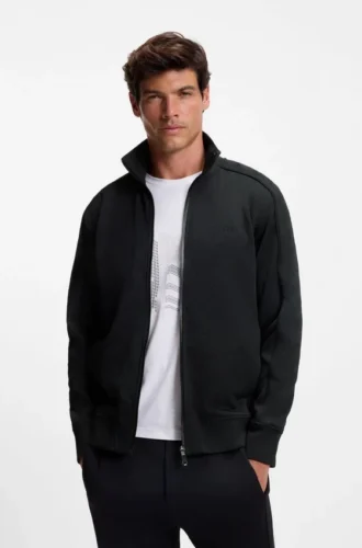 Quiltad jacquard-sweatshirt med dragkedja i normal passform