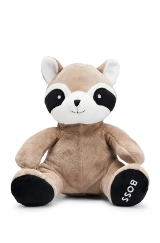 Röd panda i fuskpäls med märkeslogotyp för spädbarn