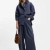 Rökblå blus i oversized-passform i styv denim