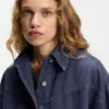 Rökblå blus i oversized-passform i styv denim