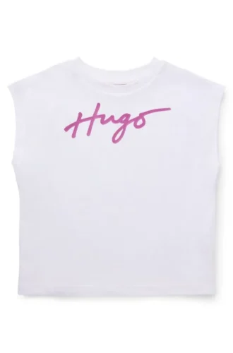 Ärmlös T-shirt i bomull med metalliskt logo för barn