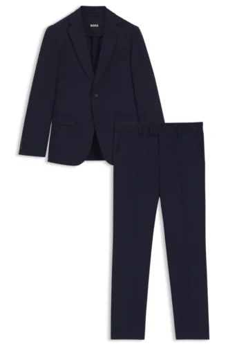 Rutig kostym i slim fit i stretchull
