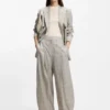 Rutiga byxor i oversized-passform i stretchull
