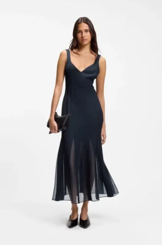 Satin-slipklänning med organza-insatser